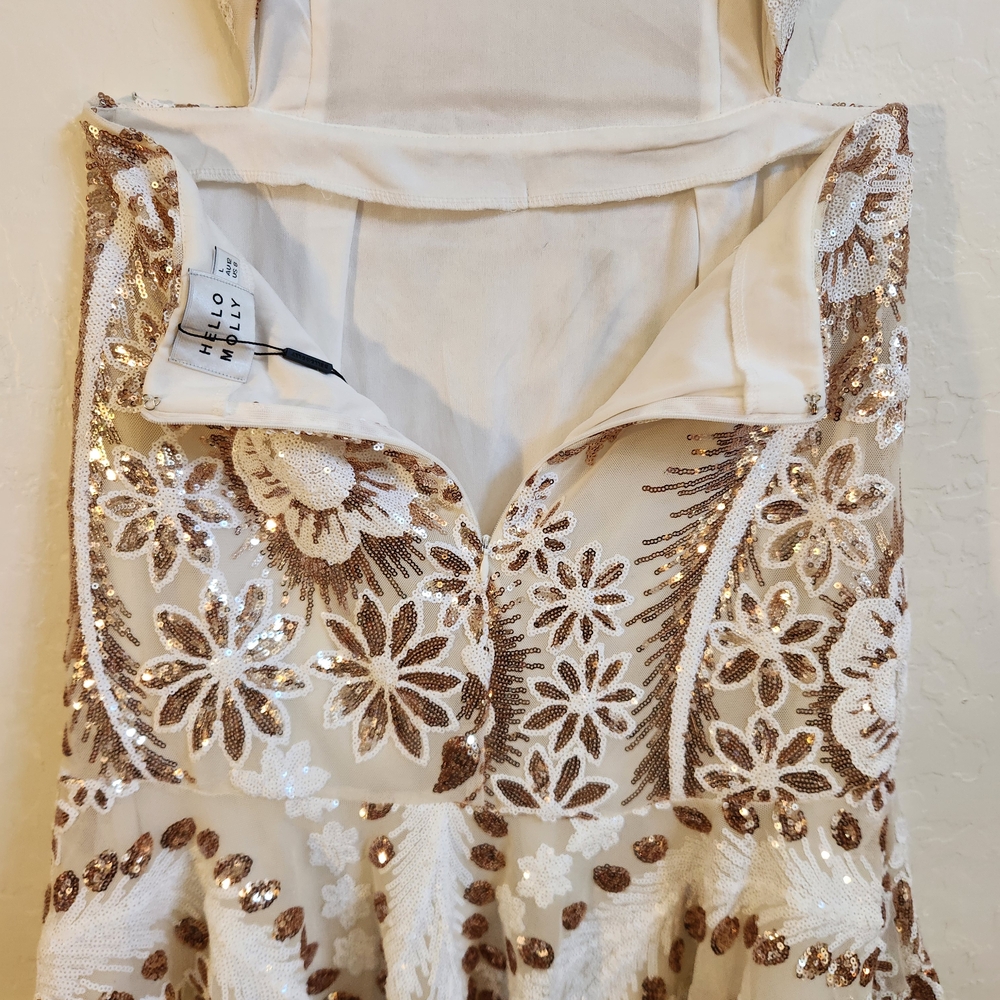 Hello Molly Cream and Gold Sequin Mini Dress - Picture 10 of 16